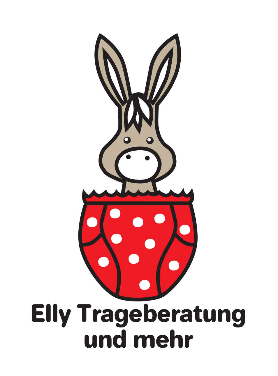 Esel mit einer Windel und dem Schrift Elly Trageberatung und mehr